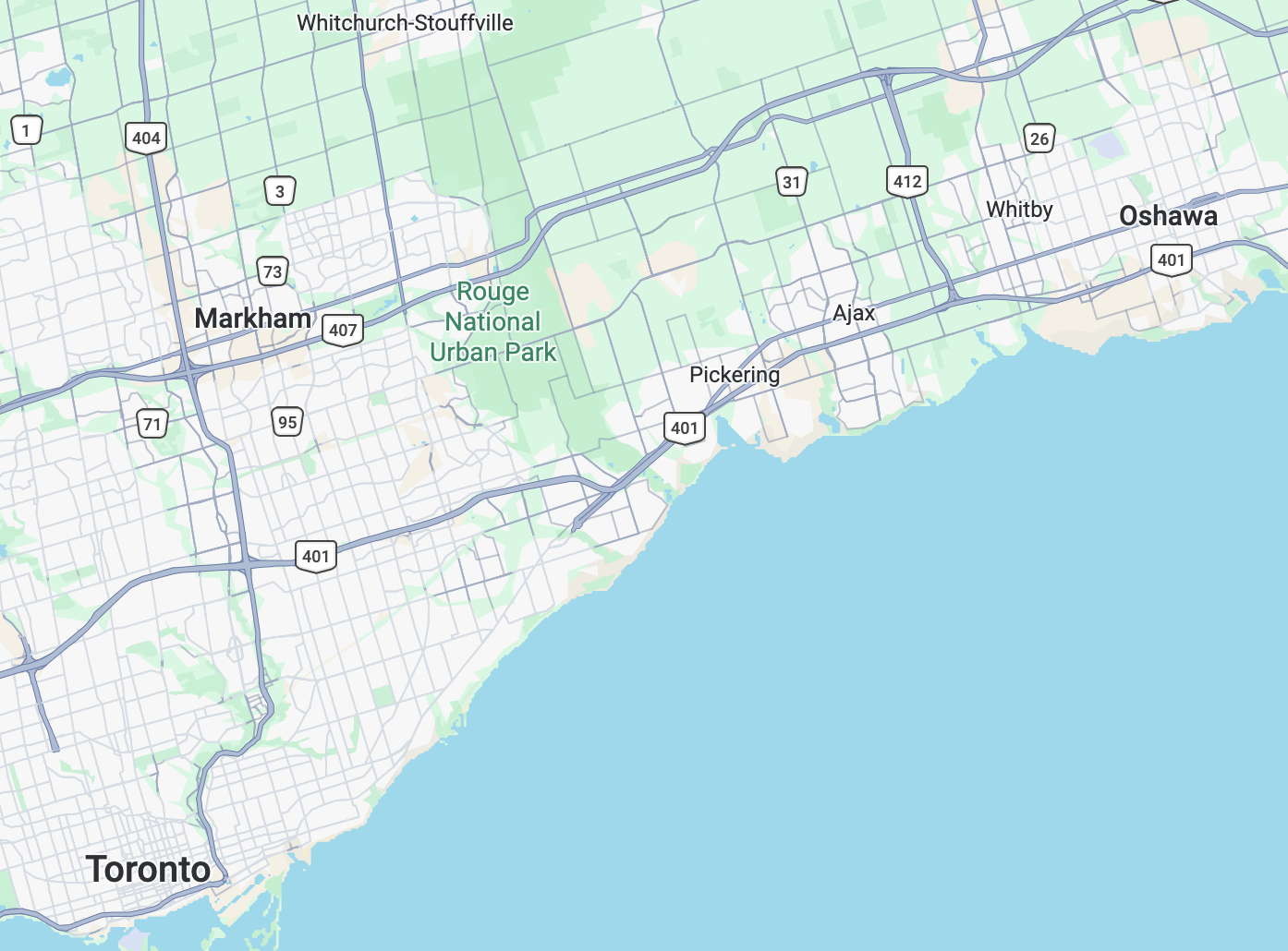 Toronto and Durham Service Area Map